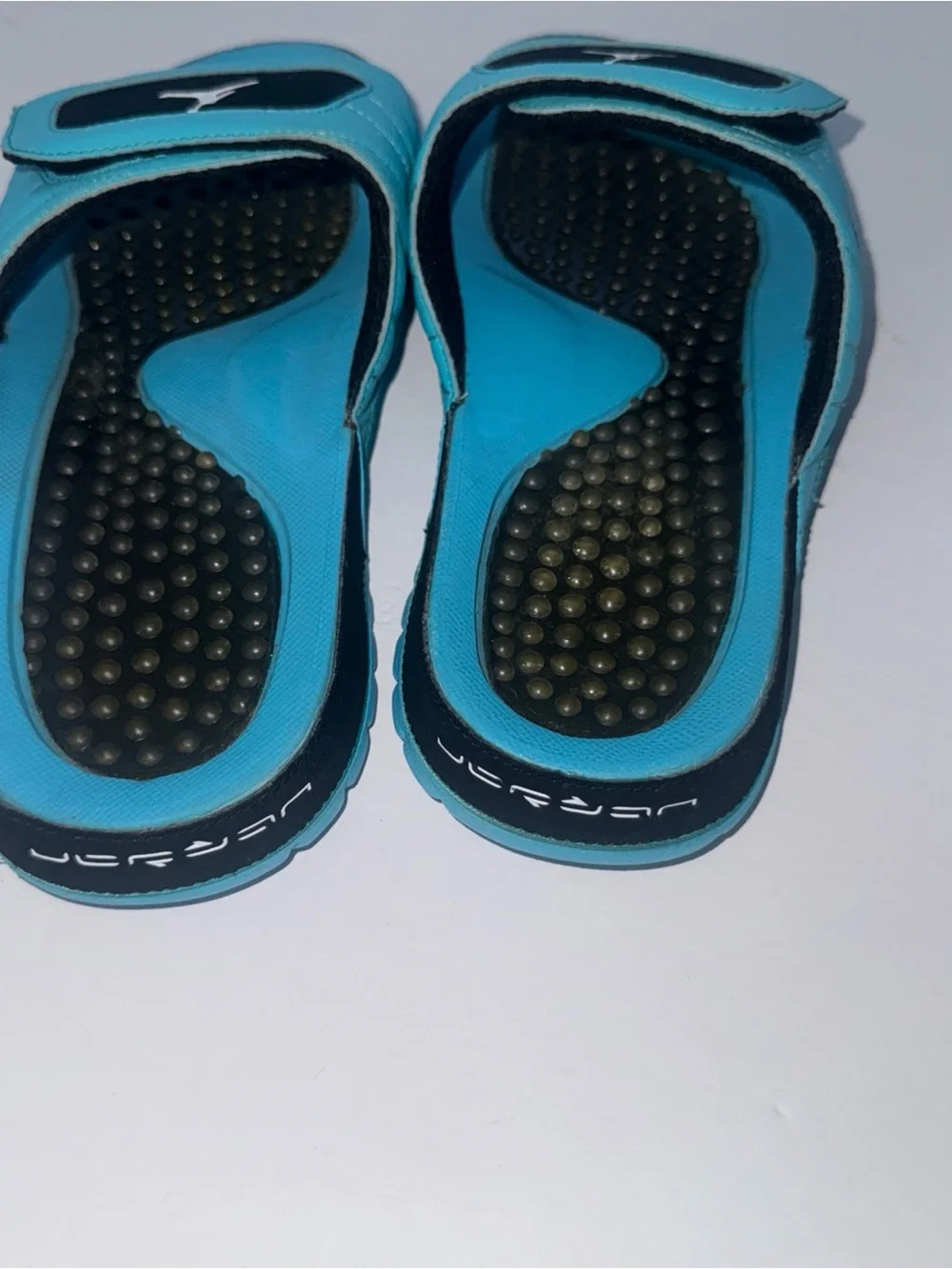 Jordan Slide Sandals in Black and Teal Blue